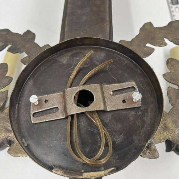 Vintage SOLID BRASS DOUBLE CANDLE HANGING WALL SCONCE Floral MCM - Picture 4 of 7